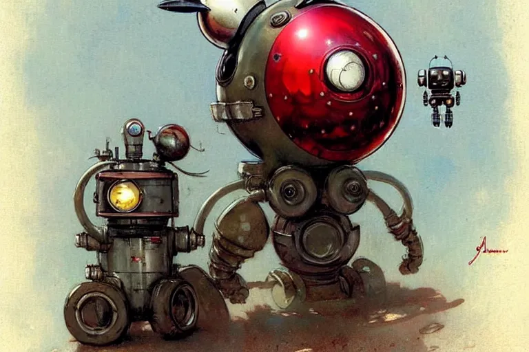 Image similar to adventurer ( ( ( ( ( 1 9 5 0 s retro future robot android mouse rv rocket tank robot. muted colors. ) ) ) ) ) by jean baptiste monge!!!!!!!!!!!!!!!!!!!!!!!!! chrome red