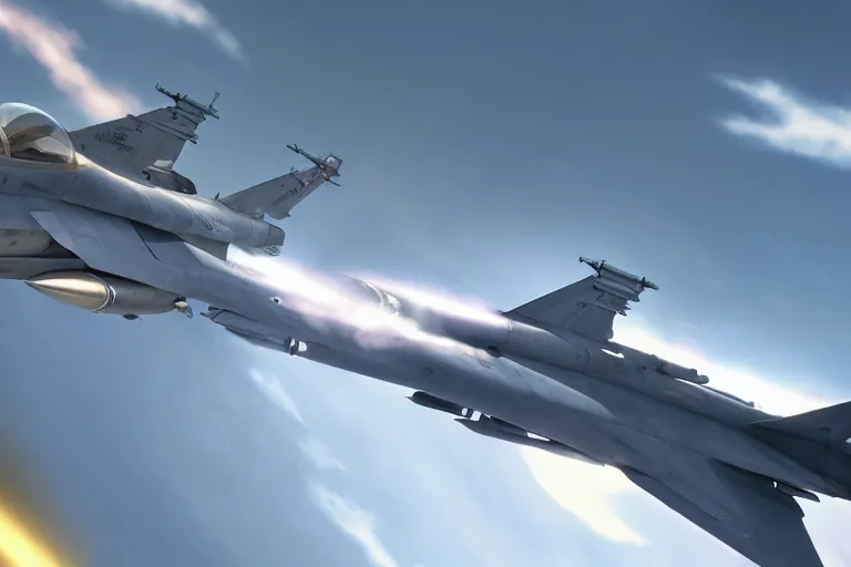 Prompt: a wholesome animation key shot of!! one!! focused!! f - 1 6!!!, shiny deep silver, in clear skies, wide shot, studio ghibli, pixar and disney animation, sharp, very detailed, high resolution, rendered in unreal engine 5, anime key art by greg rutkowski, bloom, dramatic lighting