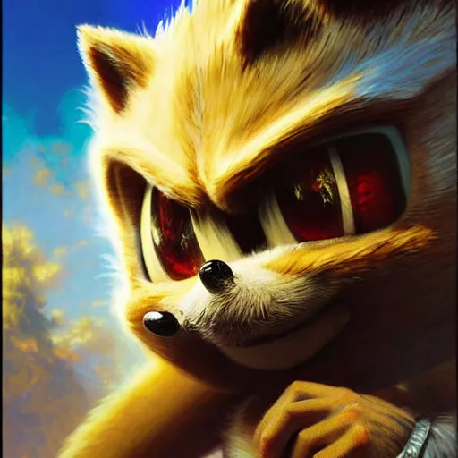 Prompt: a portrait of sonic the hedgehog. highly detailed painting by gaston bussiere, craig mullins, j. c. leyendecker, furry