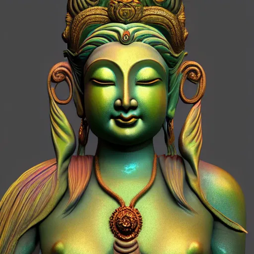 Prompt: render of a very beautiful 3d mermaid bodhisattva, mid-shot, highly detailed, trending on Artstation, Unreal Engine 4k