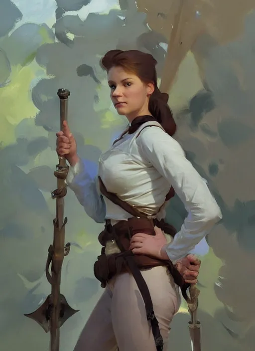 Image similar to portrait of finnish norway scandinavian attractive 1 7 th century maiden working in the field jodhpurs greg manchess painting by sargent and leyendecker, studio ghibli, fantasy, medium shot, asymmetrical, intricate, elegant, matte painting, illustration, hearthstone, by greg rutkowski, by greg tocchini, by james gilleard, by joe fenton