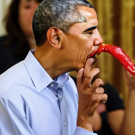 Prompt: barack obama eating a pepper