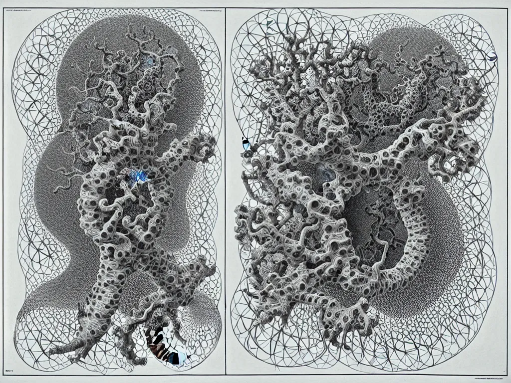 Prompt: platonic, neo surrealism, art by ernst haeckel and daniel martin diaz and mc escher