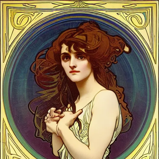 Image similar to hermione by alphonz mucha