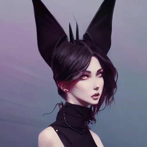 Image similar to demonic satanic woman with black bat wings, elegant, highly detailed, digital painting, artstation, concept art, sharp focus, illustration, strong brush stroke, anime, sharp focus, ghibli studio, art by ilya kuvshinov, rossdraws