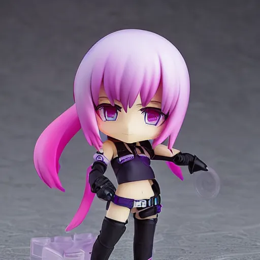 Image similar to neon white video game, neon violet, an anime nendoroid of neon violet, figurine, detailed product photo