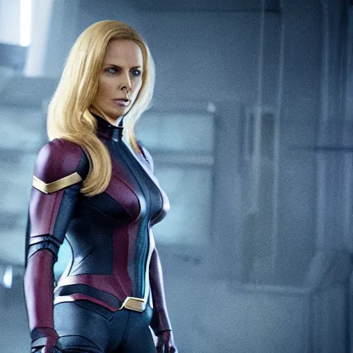 Image similar to movie film still of Charlize Theron as Jean Gray in a new X-Men movie, cinematic