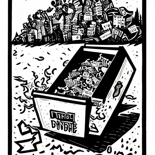 Image similar to Dumpster on fire by Mcbess