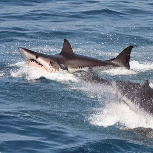 Prompt: sharks swimming in the Sea of Galilee