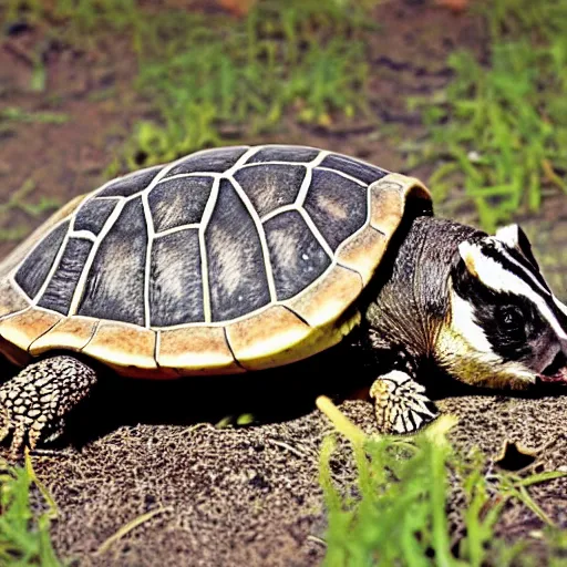 Prompt: hybrid between a badger and a turtle, new species, science experiment, National Geographic photo, 35mm film, nature photography, has science gone too far