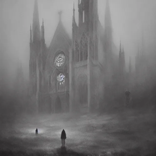 Prompt: a gothic cathedral on a hill, fog, nebbia, dramatic atmosphere, highly detailed, cinematic lighting, perfect composition, artem demura