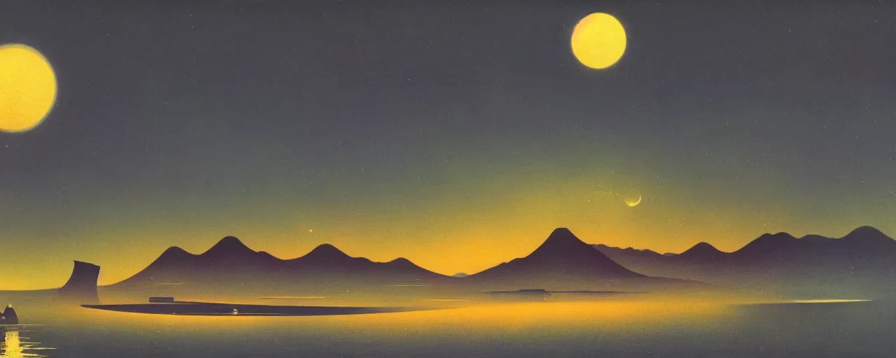 Image similar to awe inspiring bruce pennington landscape, digital art painting of 1 9 6 0 s, japan at night, 4 k, matte, minimalist, detailed