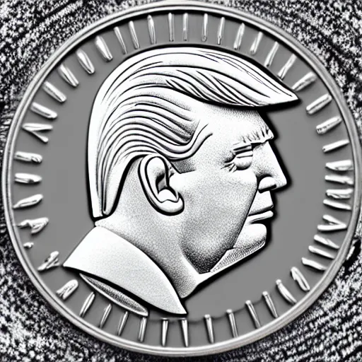 Prompt: Donald Trumps profile on a silver coin, photorealistic