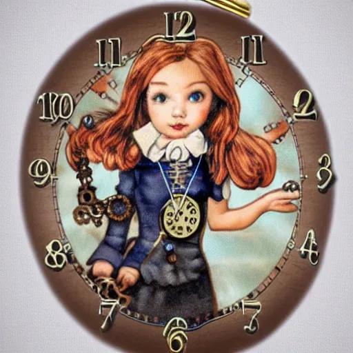 Image similar to steampunk little girl wears a clock necklace