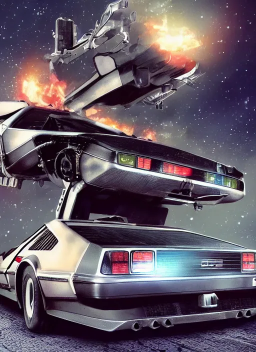 Prompt: DeLorean retro sci-fi book cover, trending on artstation, extremely detailed, 4k, 8k