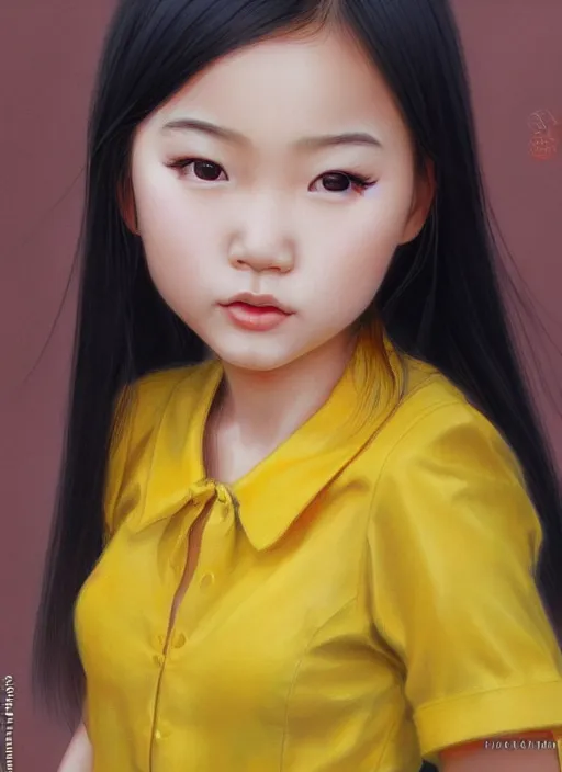 Image similar to photo of a cute young asian girl wearing a yellow honey dress in the style of stefan kostic, realistic, sharp focus, 8 k high definition, insanely detailed, intricate, elegant, art by stanley lau and artgerm