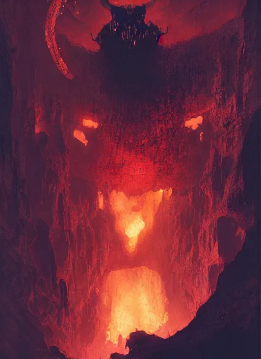 Image similar to looking up at a balrog in a vast cavern, intricate, elegant, highly detailed, john park, frazetta, sparth, ruan jia, jeffrey catherine jones