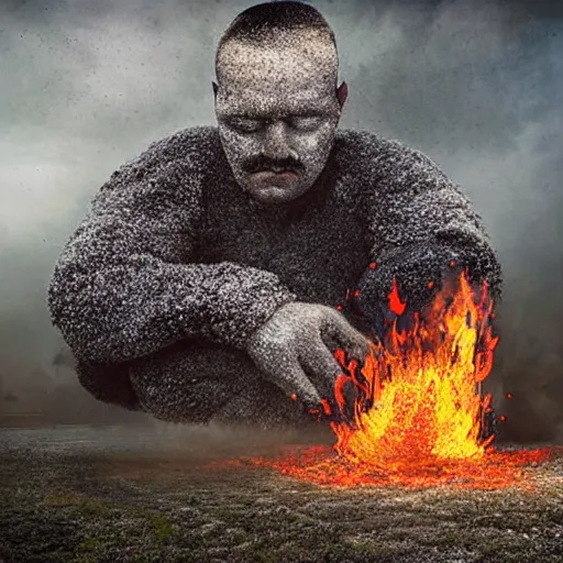 Image similar to extremely realistic fibrous elemental figures infused with exploding fire crystals Painting by Erik Johansson