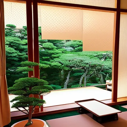 Prompt: “ tatami room, ikebana, summer kakejiku ”