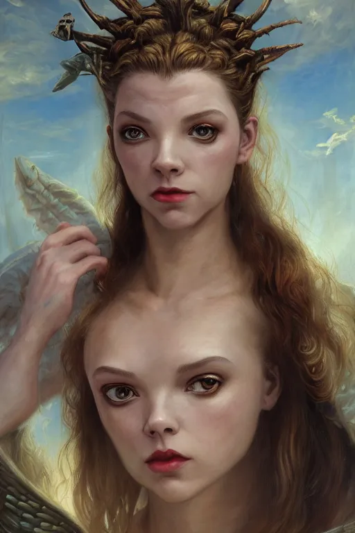 Image similar to A fantasy comic book style portrait painting of Cory Chase, hybrid, Anya Taylor-Joy, as an Atlantean Reptilian Warrior, François Boucher, Oil Painting, Mystical Valkyrie, unreal 5, DAZ, hyperrealistic, octane render, Regal, Refined, Detailed Digital Art, RPG portrait, William-Adolphe Bouguereau, Michael Cheval, Walt Disney (1937), Steampunk, dynamic lighting, Highly Detailed, Cinematic Lighting, Unreal Engine, 8k, HD