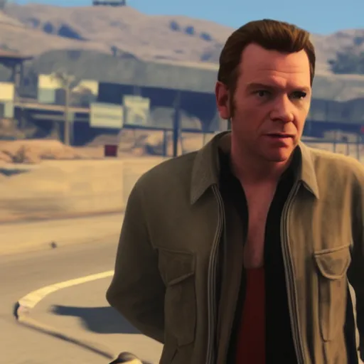 Prompt: Film still of Ewan McGregor, from Grand Theft Auto V (2013 video game)