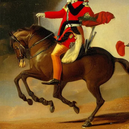 Image similar to Detailed oil painting of napoleon riding a bike