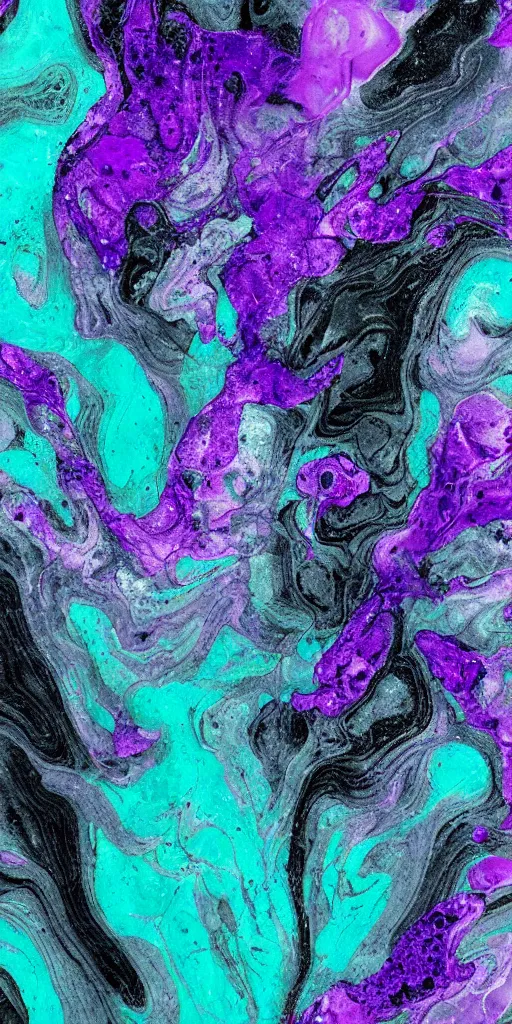 Image similar to beautiful liquid marble texture with big oil bubbles. harmonic chromatic black tones coloured abstraction with purple splashes. ultradetailed realistic art