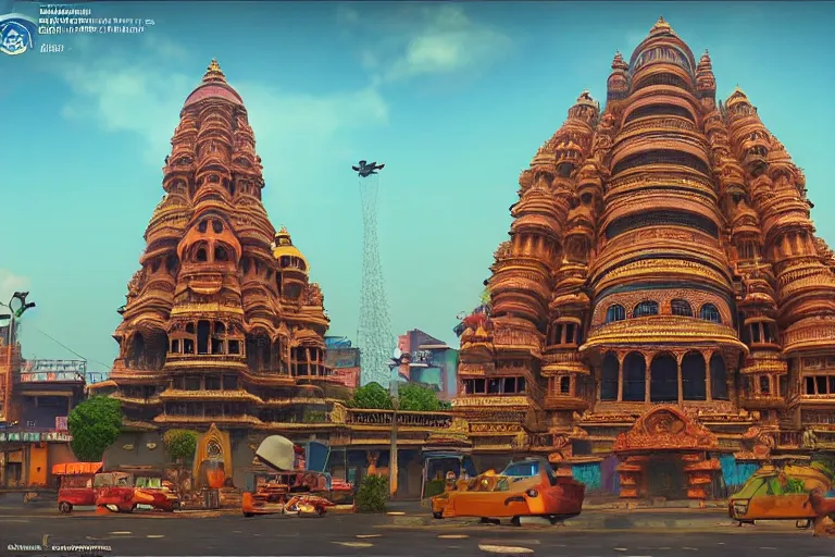 Image similar to high quality 3 d dreamscape! mumbai with biomorphic hanuman!! head building, kalighat highly detailed, unreal engine cinematic smooth, stephen shore & john j. park, soft morning light, wide shot, high angle, uhd 8 k, deep focus