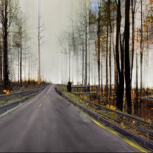 Prompt: someone has a fixation with a dull, boring, nobody cares kind of landscape, 4 k, artstation, peter doig, gerhard richter, uhd, hyper reallistic digital art