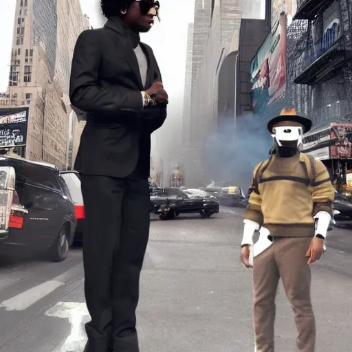 Image similar to michel jackson with pop smoke in nyc 2 0 2 2, ultra realistic, cinematic, real