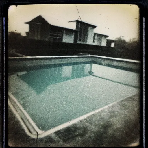 Prompt: polaroid photo of abandoned liminal swimming pool scary, dark art, moody