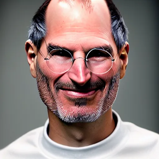 Prompt: studio portrait photography of steve jobs with a smile, highly detailed