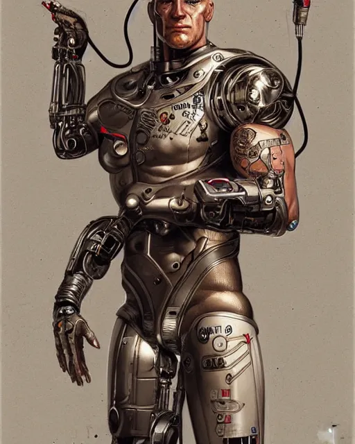 Image similar to cyborg viking portrait, wires and cables, metallic chrome, tattoos, greg rutkowski, full - body character concept art, ismail inceaglu