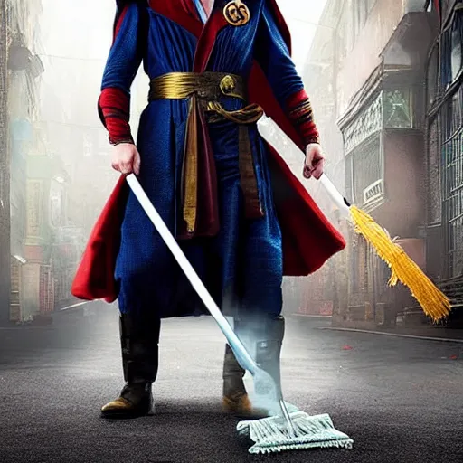 Prompt: Doctor Strange as a sweeper on street