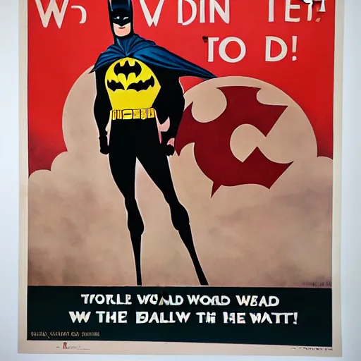 Prompt: a world war 2 propaganda poster featuring batman saying we can do it, hd, intricate detail, realistic