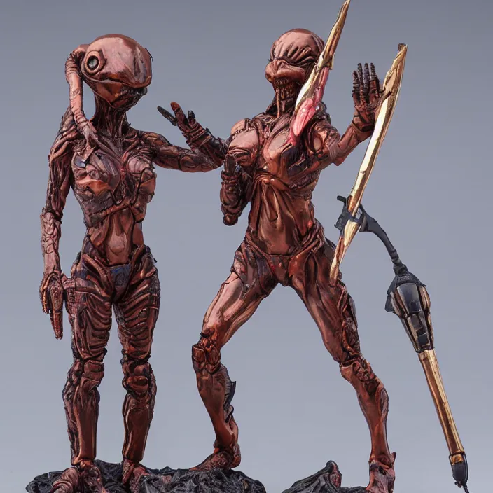 Image similar to 80mm resin detailed miniature of a Alien and a Female warrior, Product Introduction Photos, 4K, Front view, Full body