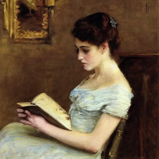 Prompt: woman reading by alfred stevens