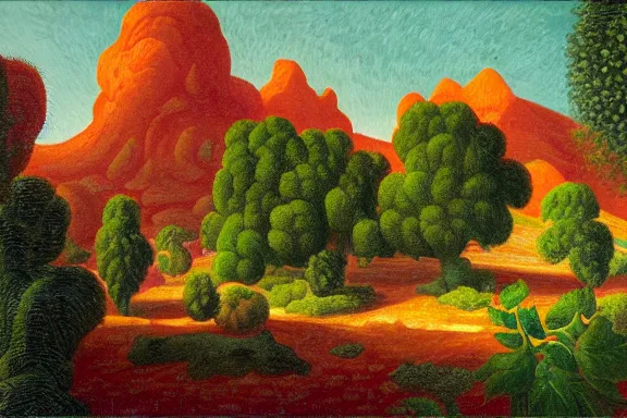 Image similar to a provencal ville on the surface of mars by asher brown durand, ansel adams and jean metzinger, oil on canva, color orange and color green