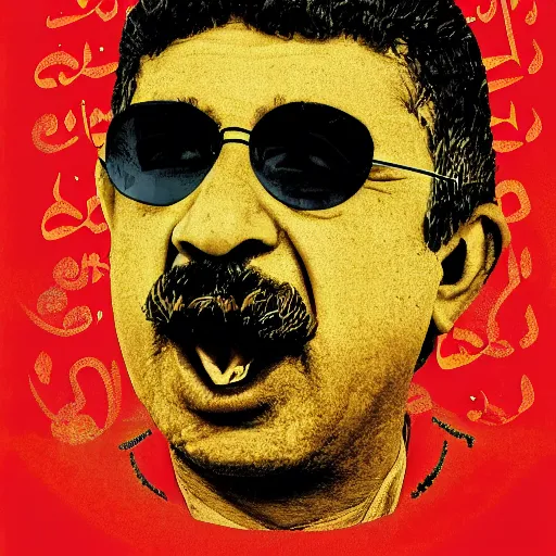 Image similar to omar souleyman in the style of daniel johnston and outsider art, 4k, overlaid with arabic letters