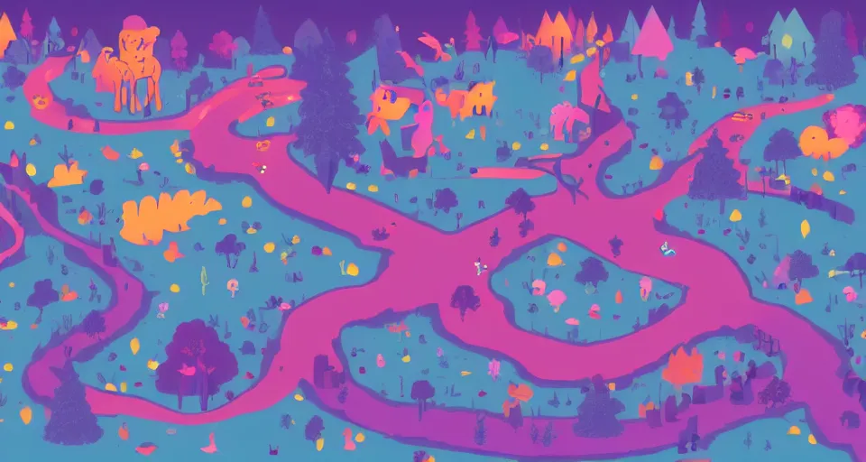 Image similar to Enchanted and magic forest, by Kurzgesagt,