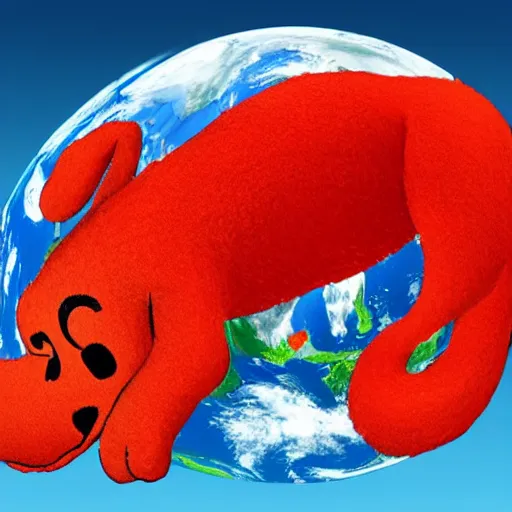 Image similar to clifford the big red dog wrapping around the earth like oroborous like a gigantic snake