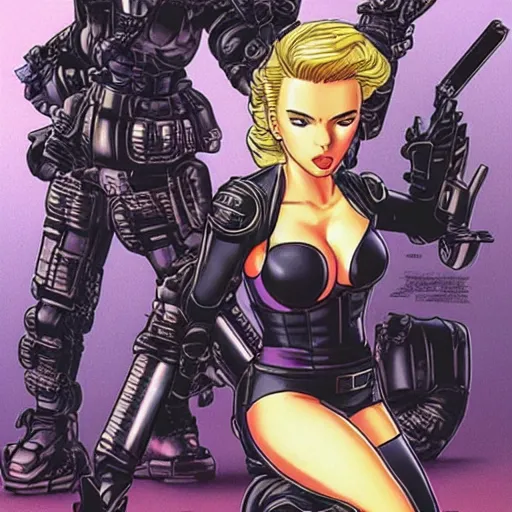 Prompt: Scarlett Johansson in the style of Masamune Shirow