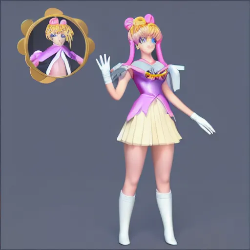 Prompt: detailed 3D mesh of Sailor Moon character in Zbrush model space