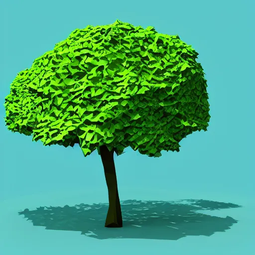 Prompt: a 3d low poly object of a green tree on the blue background