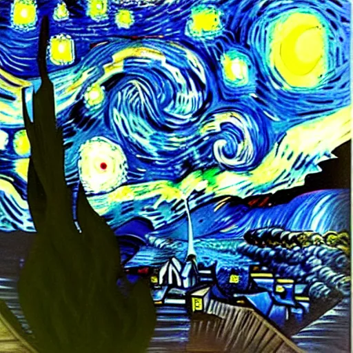 Prompt: van gogh painting of phil taylor floating through space