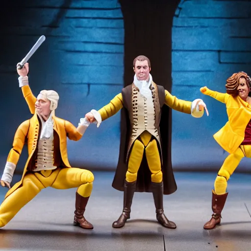 Image similar to plastic action figure from the broadway musical hamilton, wide shot, studio lighting, high resolution product photography