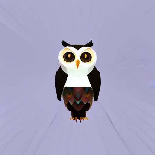 Prompt: cute isometric 3 d low polygon render of an owl, smooth white background, soft focus, centered