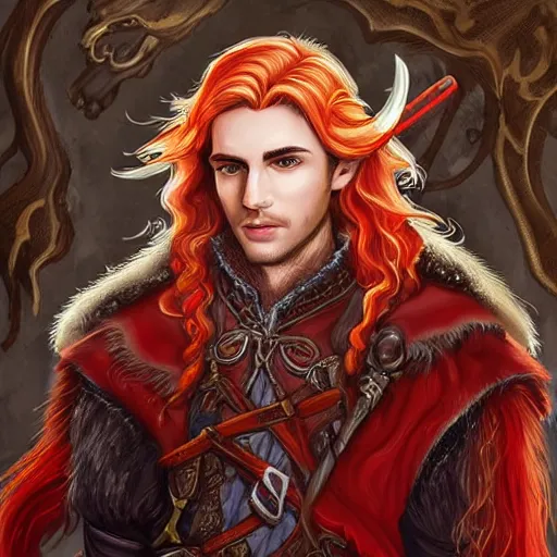 D&D portrait male half elf artificer with a red mane, | Stable Diffusion