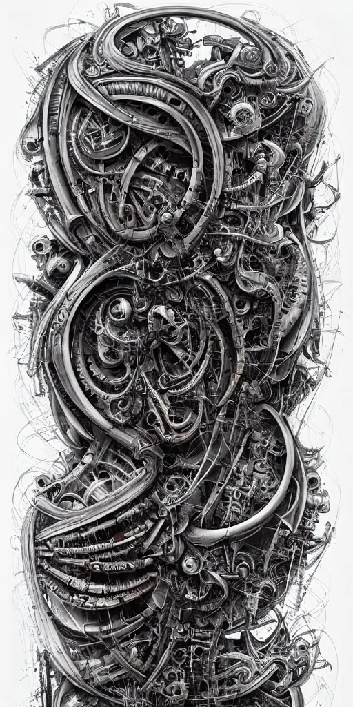 Prompt: biomechanical typography by hr giger and james jean