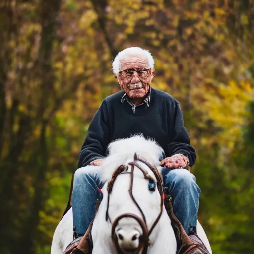 Image similar to portrait of an elderly man riding a fantastical creature, canon eos r 3, f / 1. 4, iso 2 0 0, 1 / 1 6 0 s, 8 k, raw, unedited, symmetrical balance, wide angle